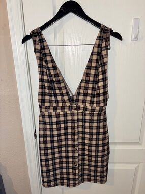 Plaid Deep V-Neck Sleeveless Dress